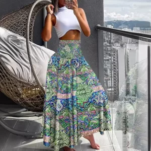 Women's Half Skirt Retro Printed Summer Dress New High Waisted A-line Large Hem Half Body Casual Skirt Flower Half Body Skirt